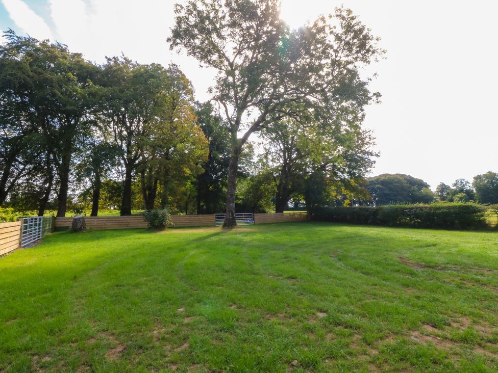 A garden with trees and a fence at Gate House Capel Coch near Llanerchymedd