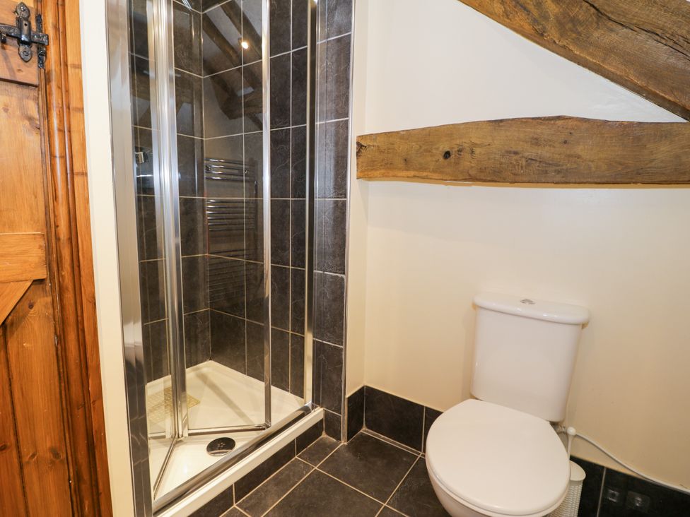 A bathroom with shower and toilet at Bwthyn Y Wennol Dolwen near Abergele