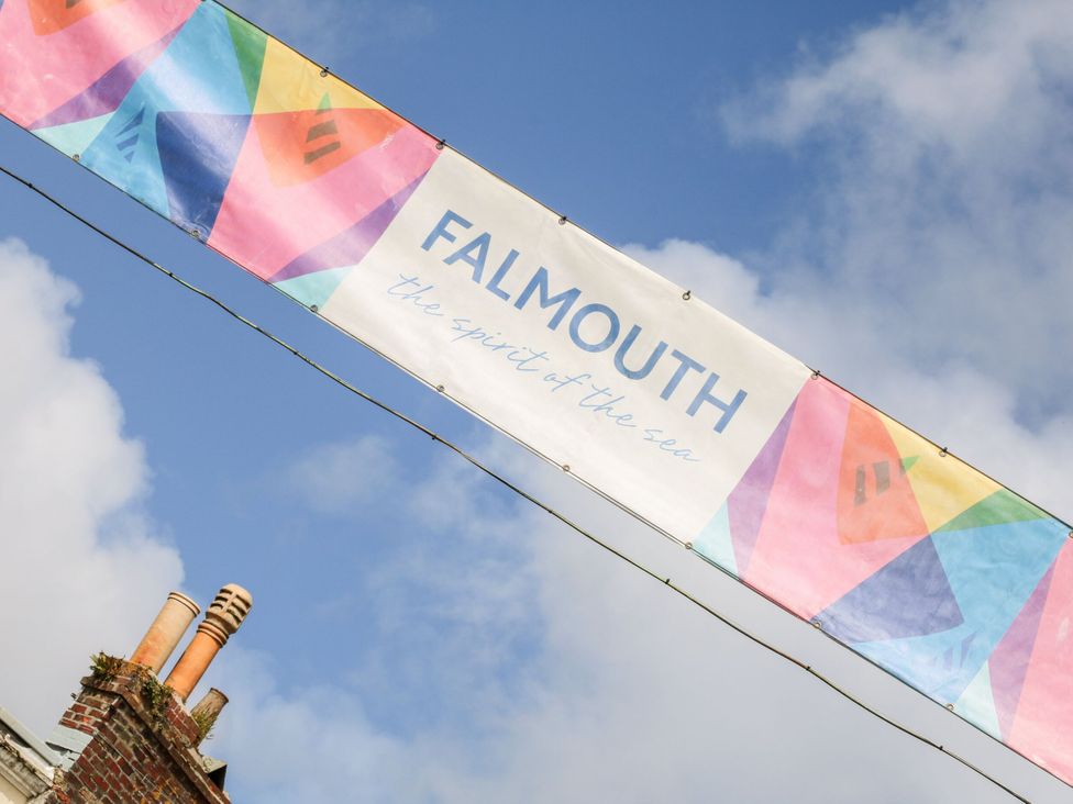 A banner displaying Falmouth the spirit of the sea outdoors at Dragonflies & Seahorses in Falmouth