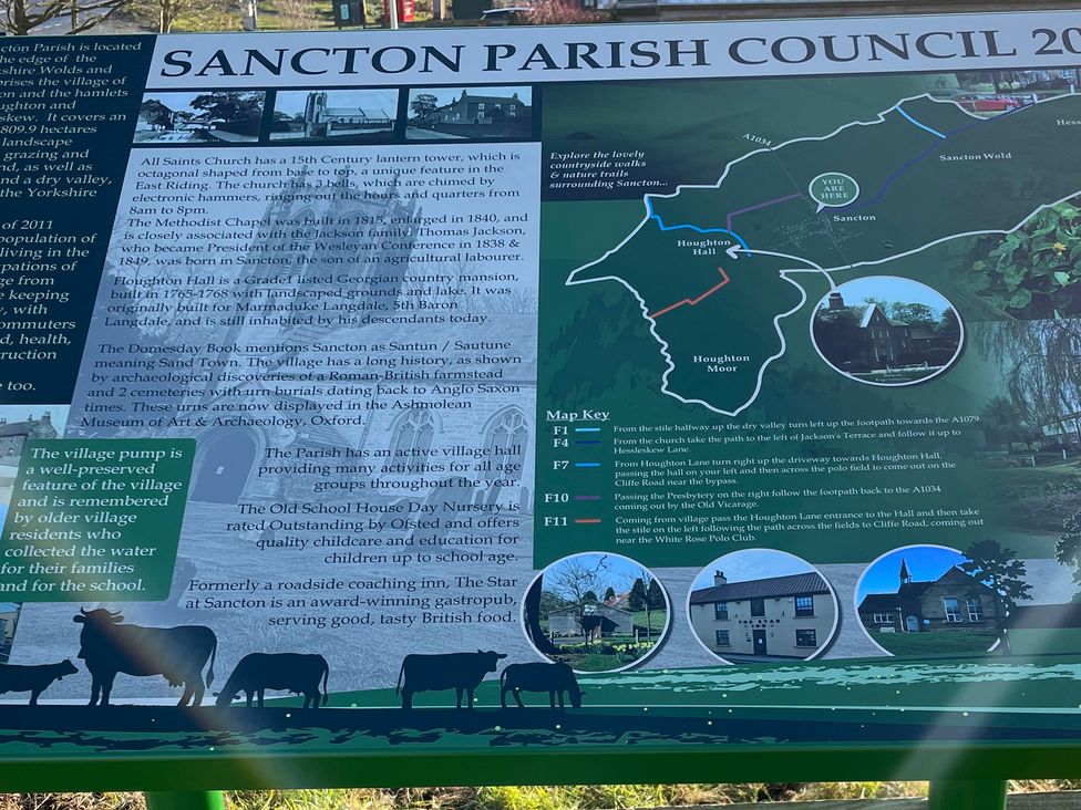 An information board about Sanction Parish Council in Sanction at Marmaduke Cottage Market Weighton