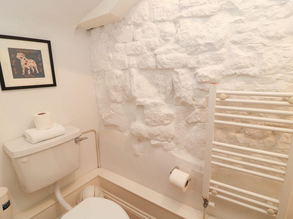 A bathroom with toilet and towel rail at Butlers Cottage in Burford