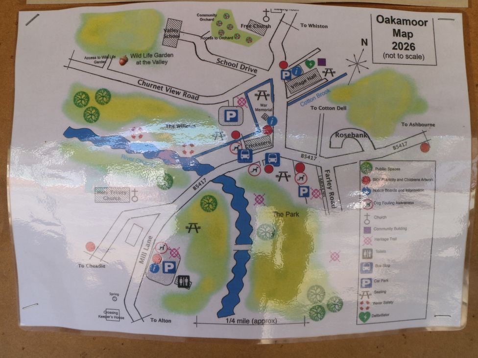 A map of Oakamoor showing roads and facilities at Bluebell Barn Stoke-on-Trent