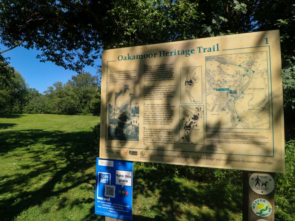 An information board about the Oakamoor Heritage Trail outdoors at Bluebell Barn Stoke-on-Trent