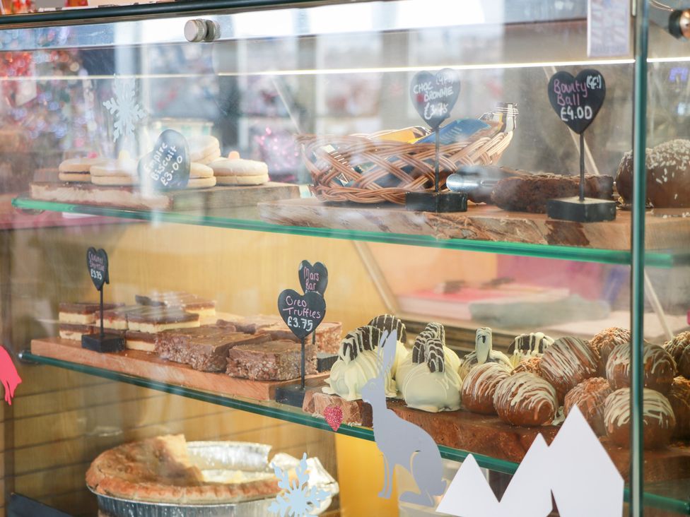 A display case with various desserts at Shieldhill Farm House in Falkirk