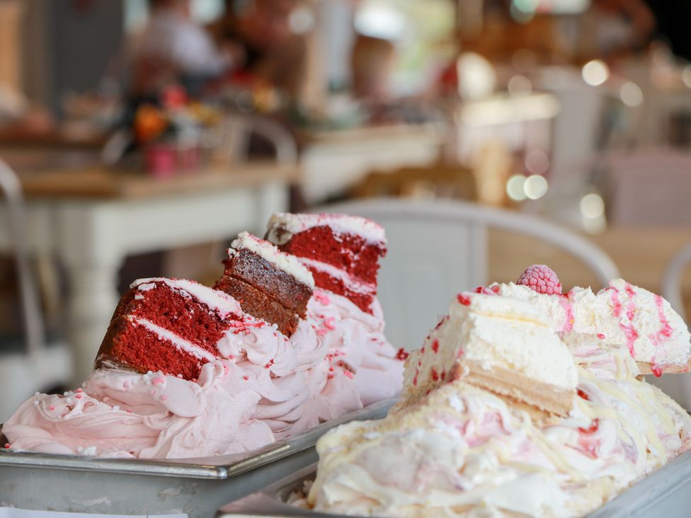 A display of red velvet cake and cream at Shieldhill Farm House in Falkirk