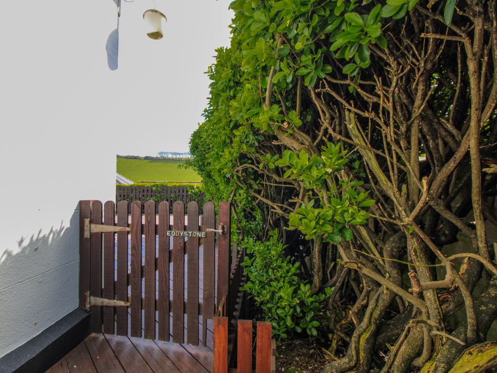 A wooden gate and greenery outside Eddystone in Hope Cove