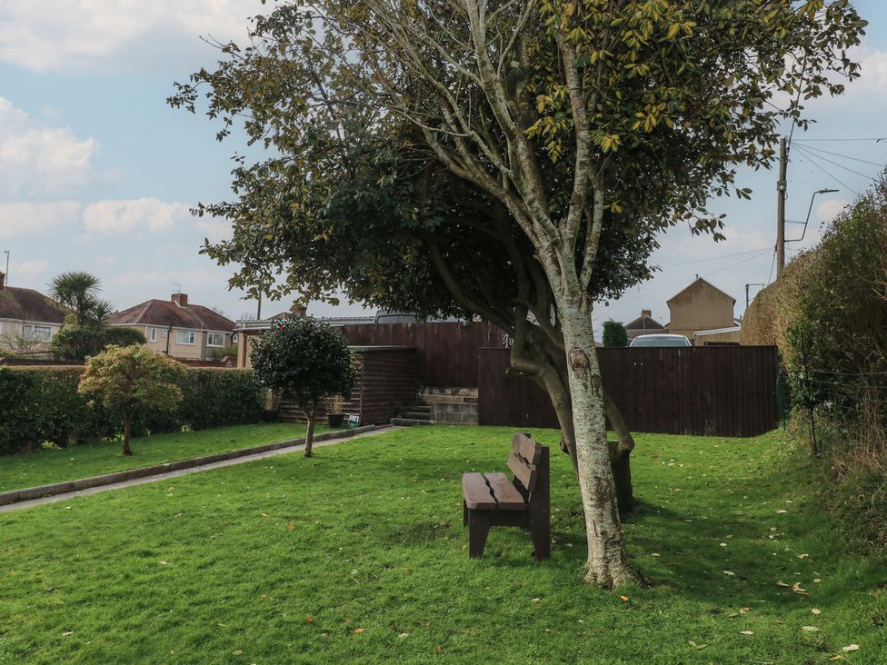 A garden with benches and trees at Brynawel in Burry Port