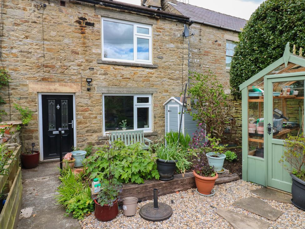 A garden with plants and a greenhouse at Banklands in Barnard Castle