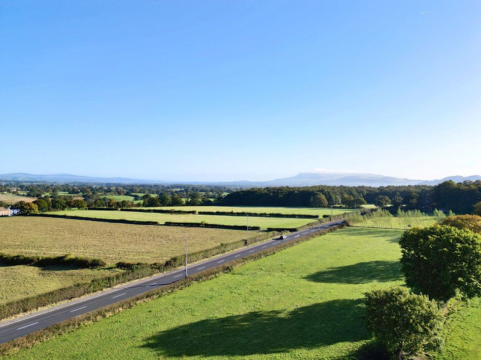 View of fields and a road from a distance at Archstone House in Langho, Lancashire