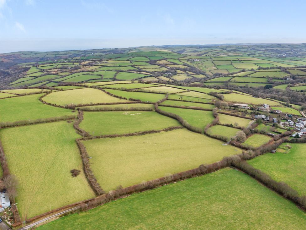 Aerial view of fields and hedgerows at Middle Dean Farmhouse Trentishoe near Parracombe