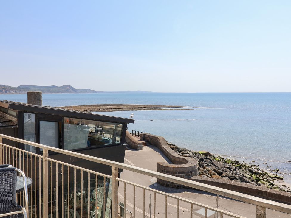 A view of the sea and shore from a building at Watersmeet in Lyme Regis