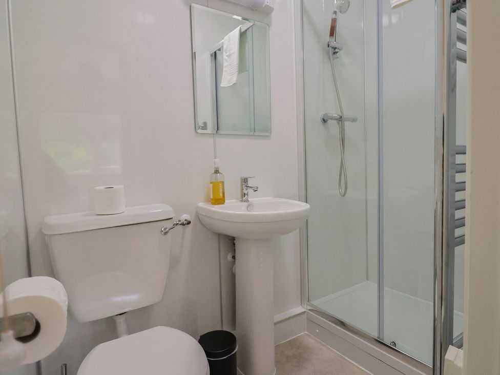 A bathroom with a shower and sink at The Orchard Country House Rousdon
