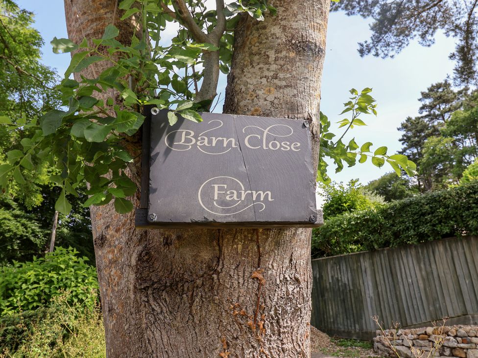 A sign on a tree at Barn Close Farm in Morcombelake