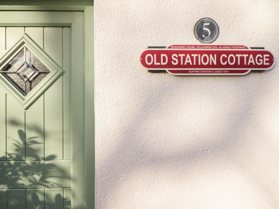 A door and nameplate at Old Station Cottage in Blaenau Ffestiniog