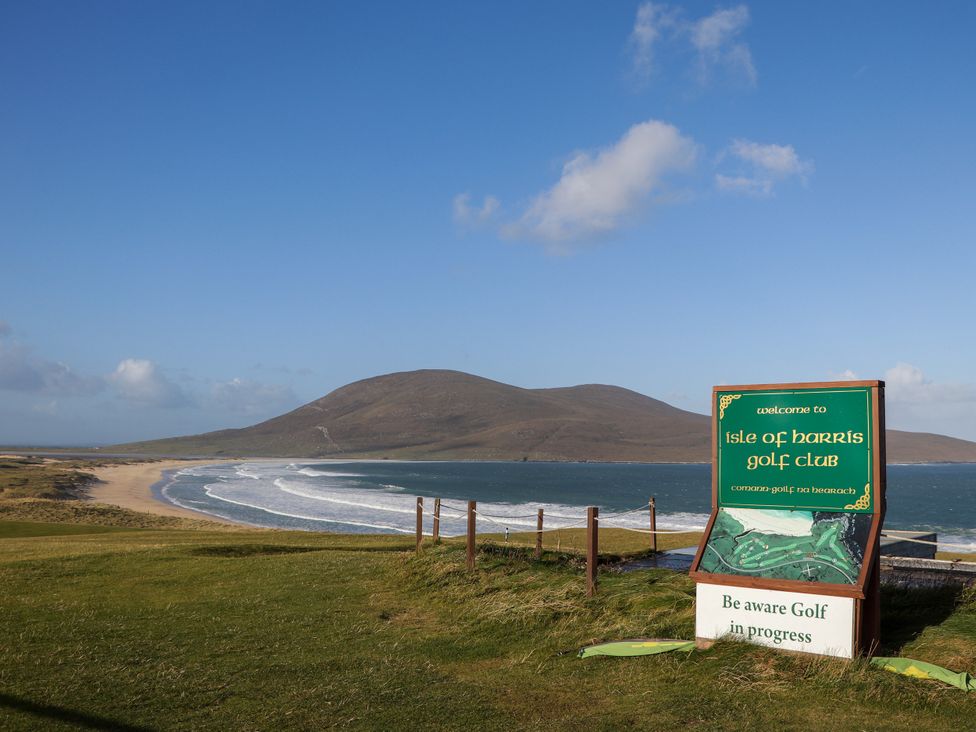 A golf club sign near the ocean at Isle of Harris Golf Club Scarista near Leverburgh