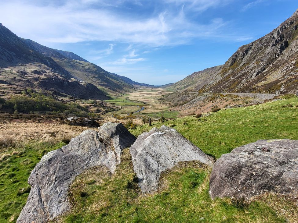 A view of mountains and a valley with rocks at Top Of The Lane Luxury Holiday Apartment in Benllech