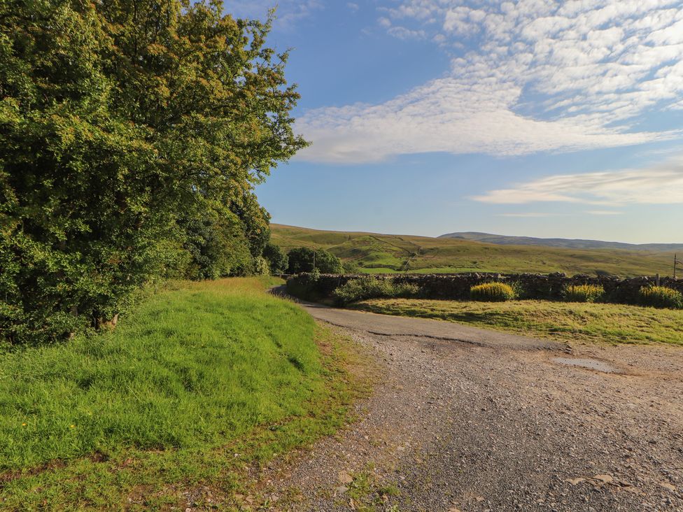 A gravel road surrounded by grass and trees at Garsdale Foot in Sedbergh