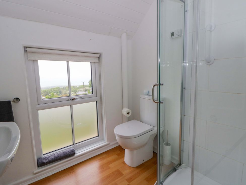 A bathroom with a shower and toilet at Ceunant near Newport