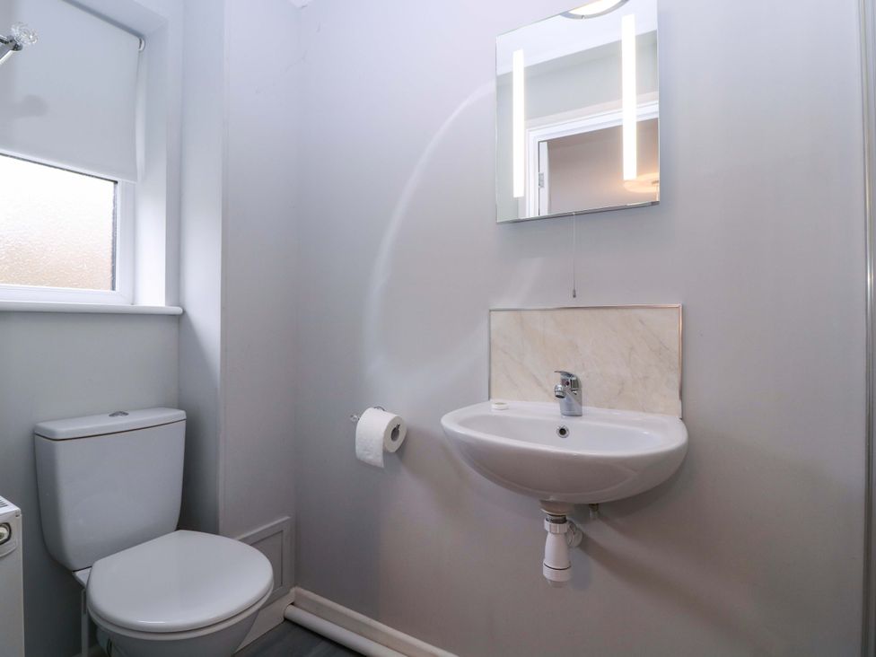 A bathroom with a toilet and sink at Sunny Cottage in Brecon