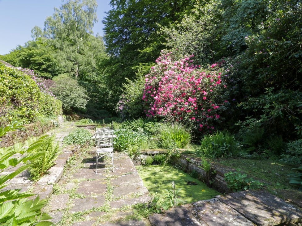 A garden with flowers and a bench at Nithbank Cottage