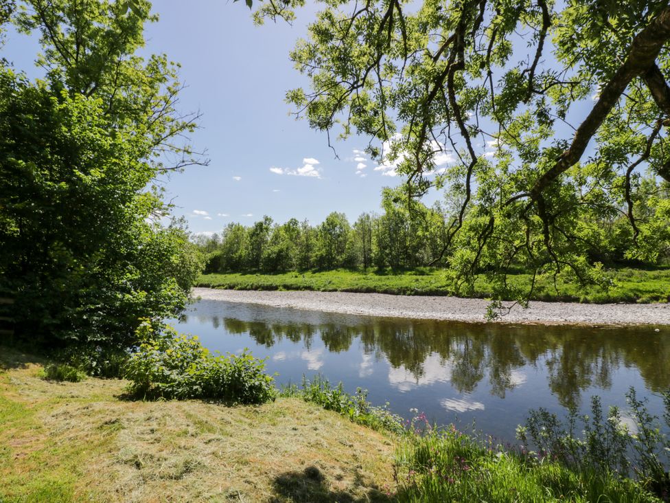 A river with trees and grass along the bank at Nithbank Cottage