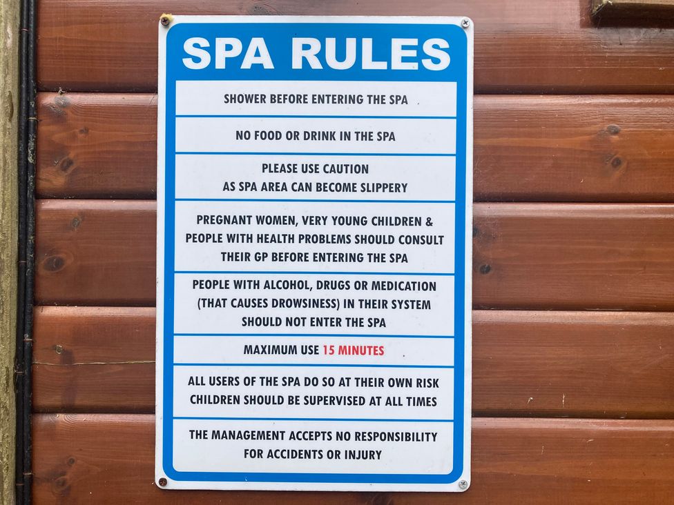 A spa rules sign with safety guidelines at 1 Hornbeam Lodge Narberth