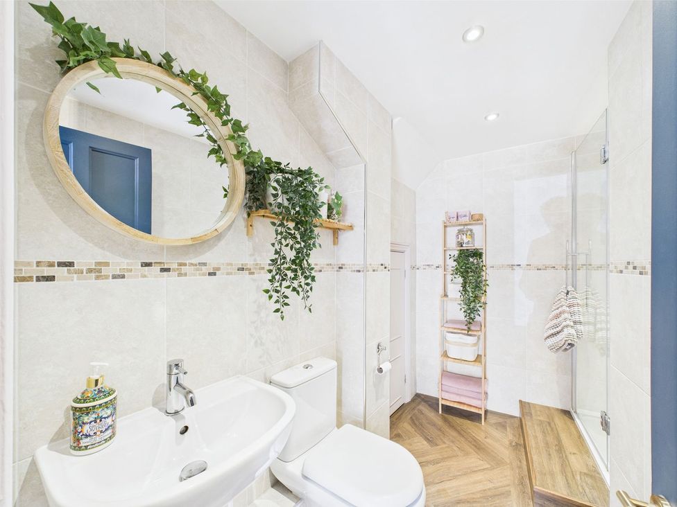 A bathroom with sink and shower at The Smithy in Barnard Castle