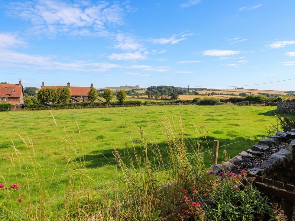 An outdoor view of houses and a green field at Links View in Embleton