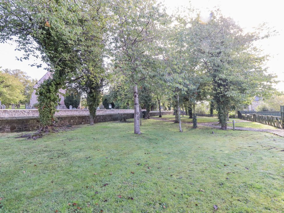 A garden with trees and a pathway at Rosefinch in Lucker