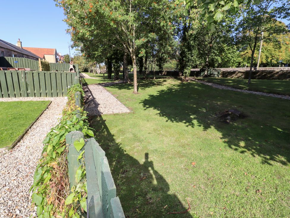 A garden with trees and a walking path at Bullfinch in Lucker