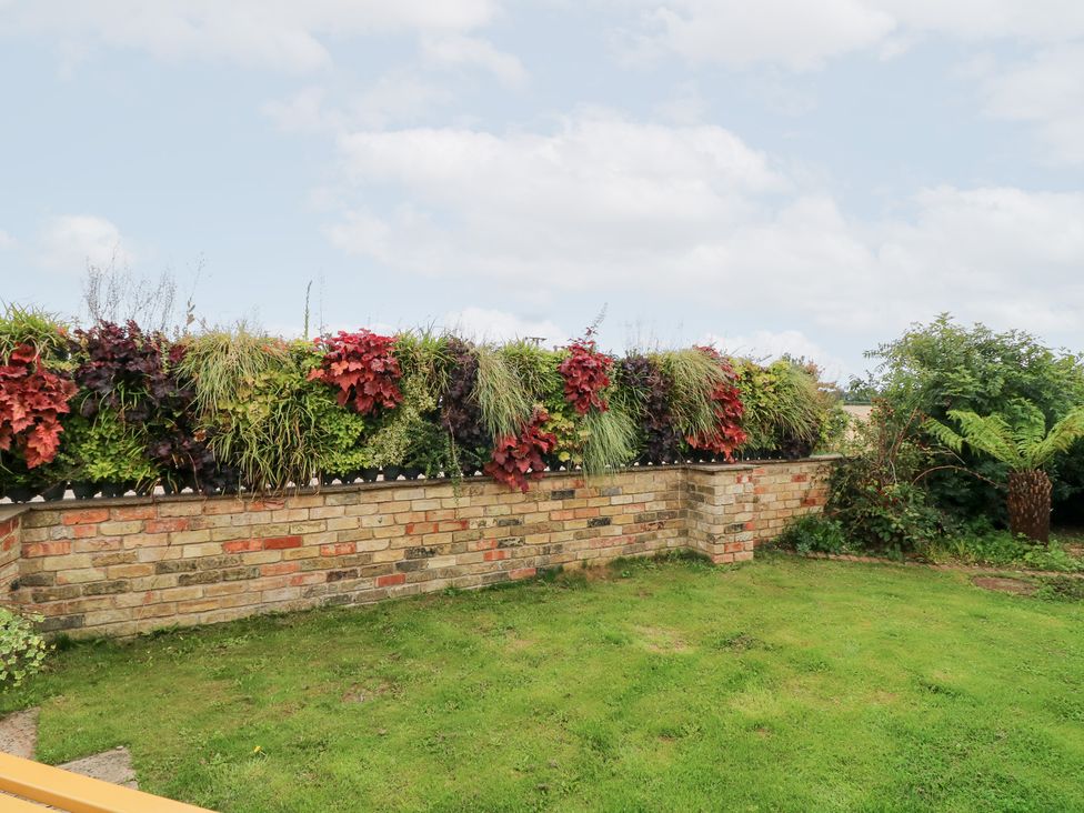 A garden with plants on a brick wall at Hayloft in Scampton