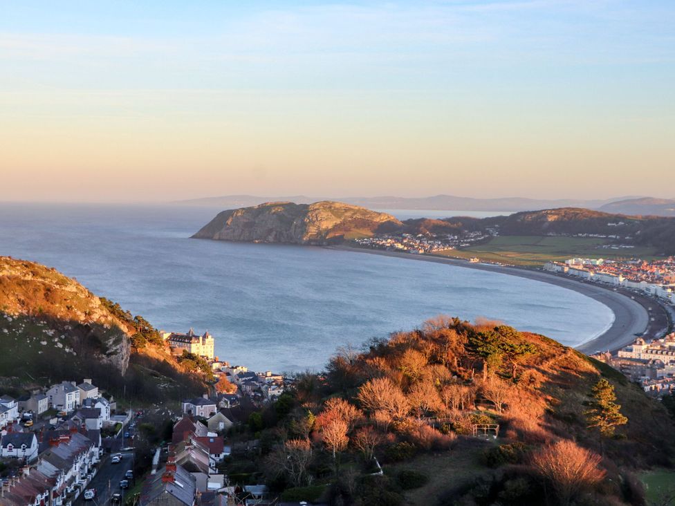 A view of the coastline and hills at The Causeway in Llandudno