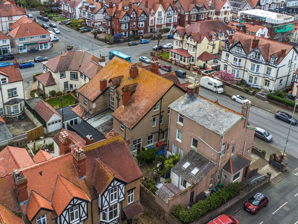An aerial view of houses and streets at The Causeway in Llandudno
