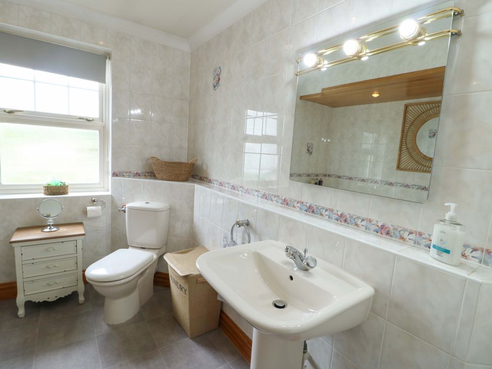 A bathroom with a toilet and washbasin at Bwthyn Clai in Llangefni