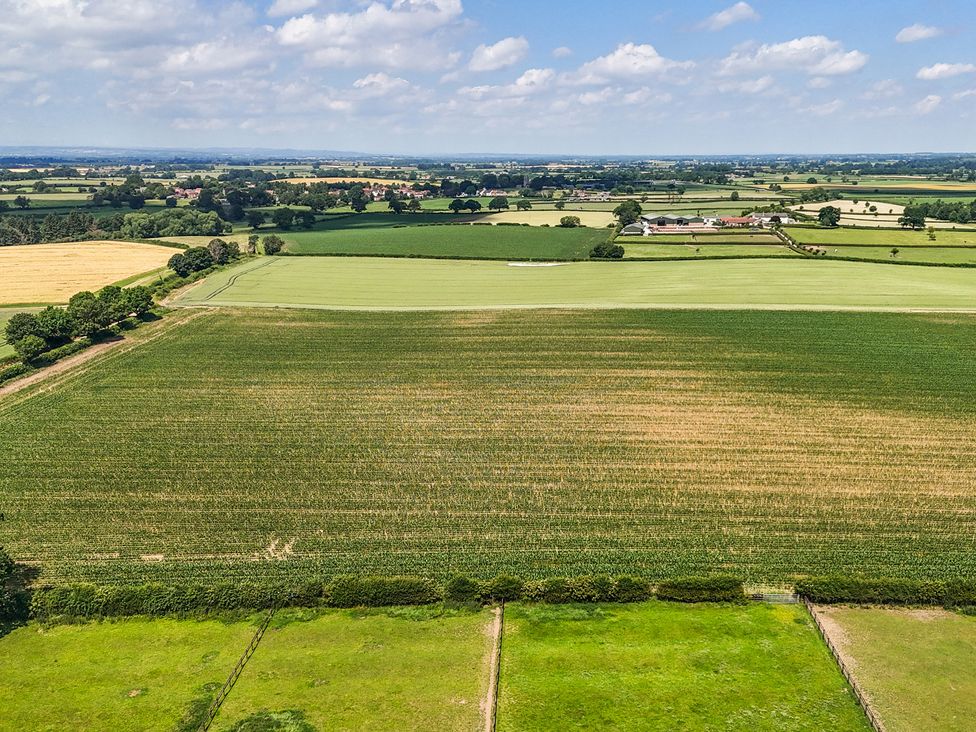 An aerial view of fields and farmland at The Mill House in Thirsk