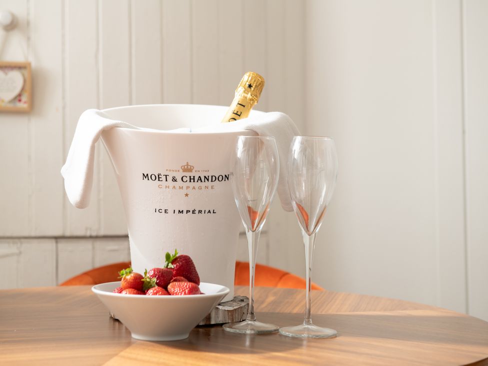 A champagne setup with strawberries at Stable in Blandford Forum