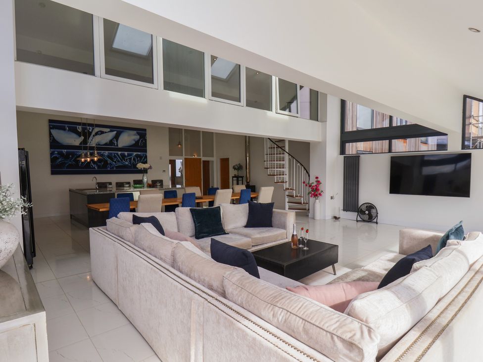 A living room with a sofa and coffee table at Meadow View Beverley near Walkington