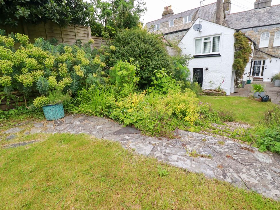 A garden with plants and a stone pathway at Clematis House in St Columb Major