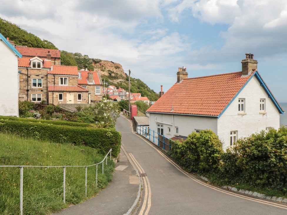 A view of houses and road at Buttercup Lodge in Runswick Bay near Staithes
