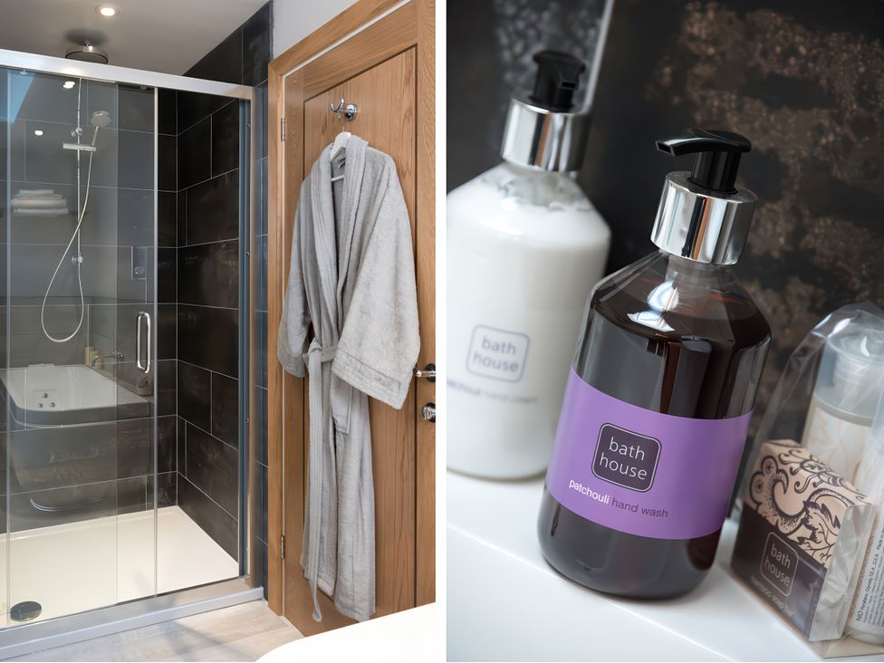 A bathroom with a shower and hand wash at Shepherds View, Dufton, near Appleby-in-Westmorland