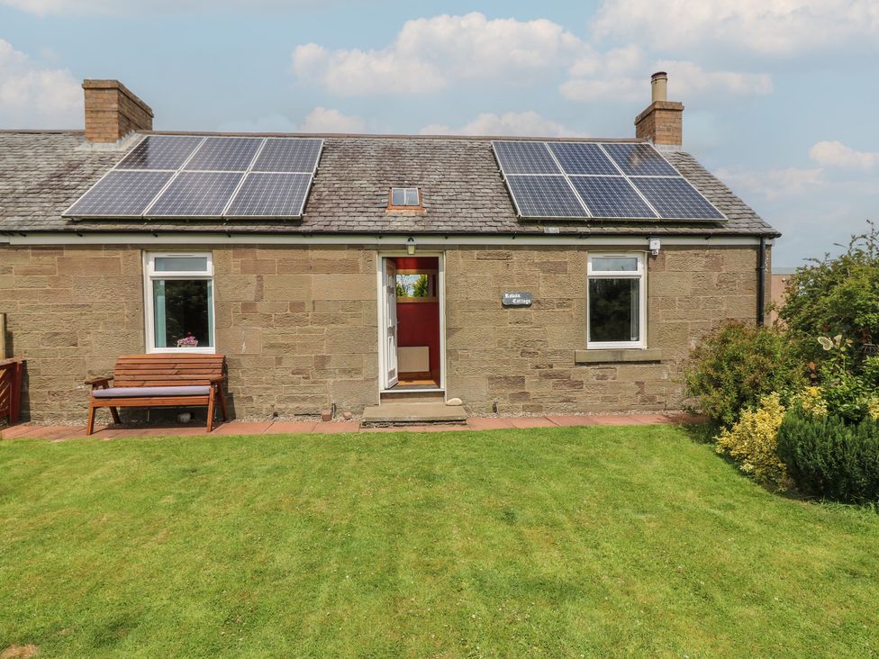 Exterior view of a house with solar panels at Rowan Cottage Redcastle near Arbroath