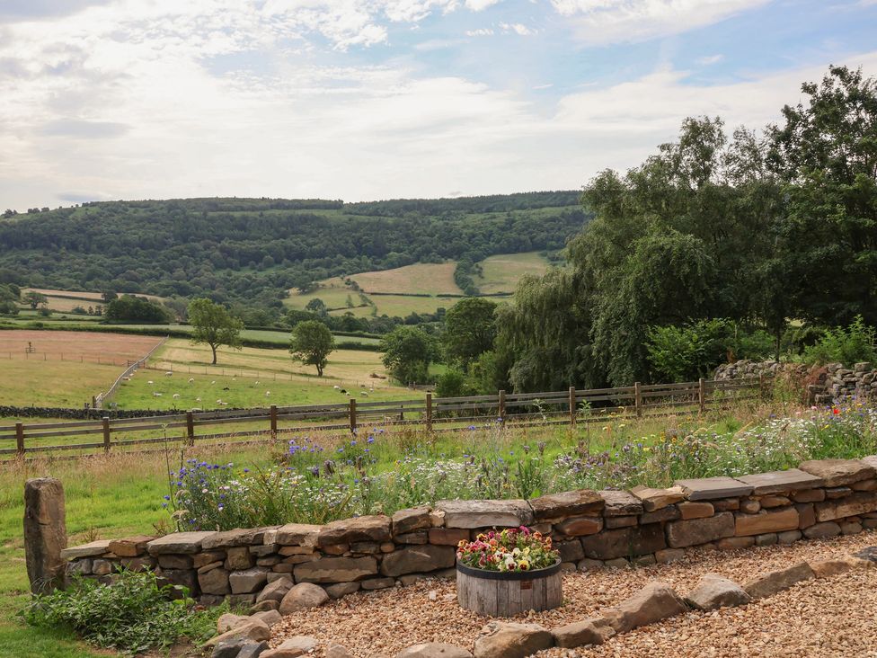 A landscape view with hills and flowers at Lodge Farm in Whitby