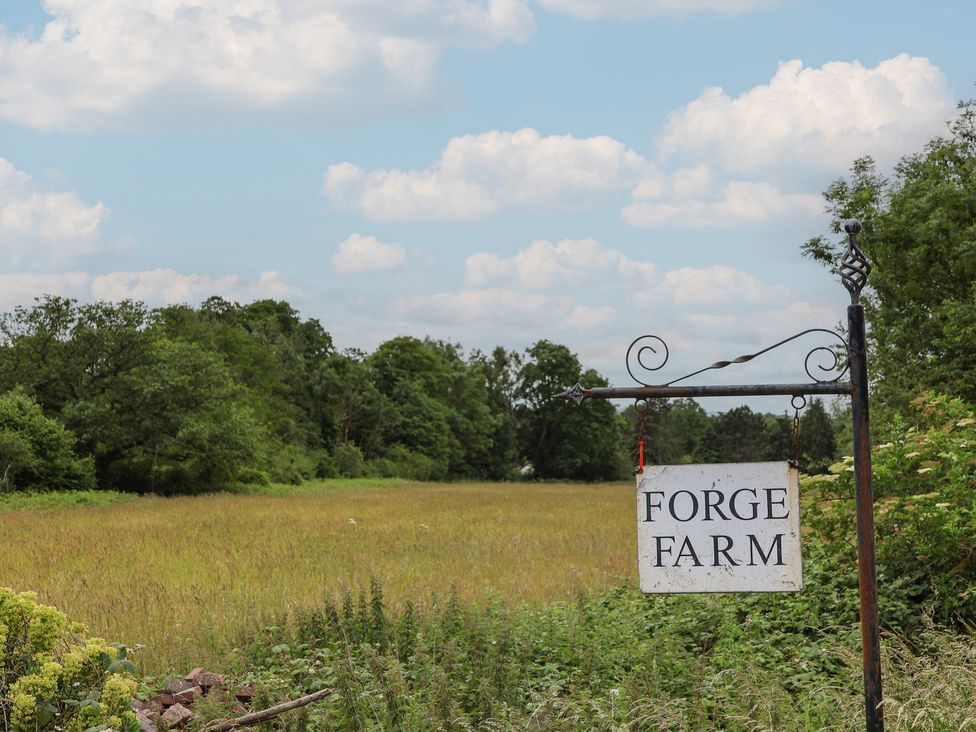 A farm sign in a grassy field at Forge Farm