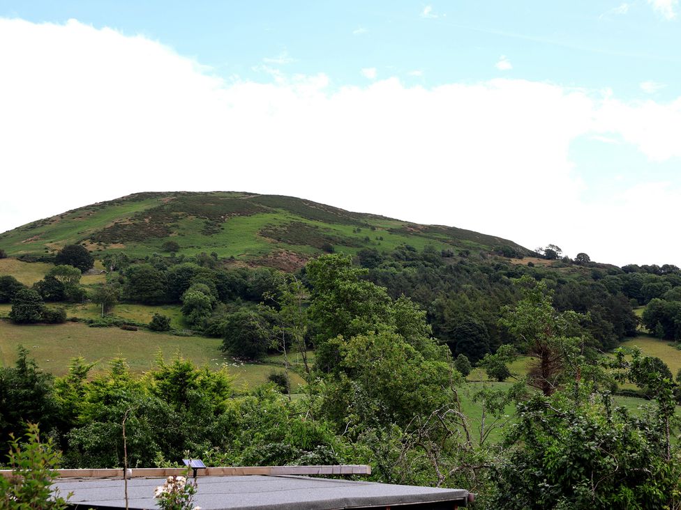 An outdoor view of green hills and trees at The Studio Cottage in Denbigh