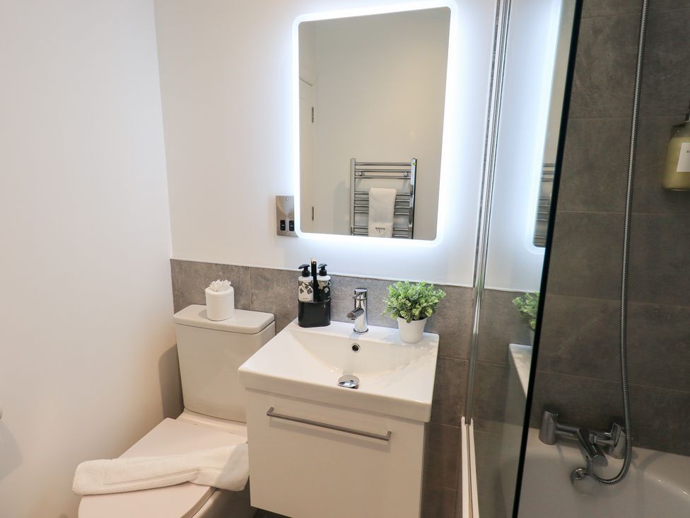 A bathroom with a sink and toilet at Unique Luxury Lodge 1 Langdale, White Cross Bay near Windermere
