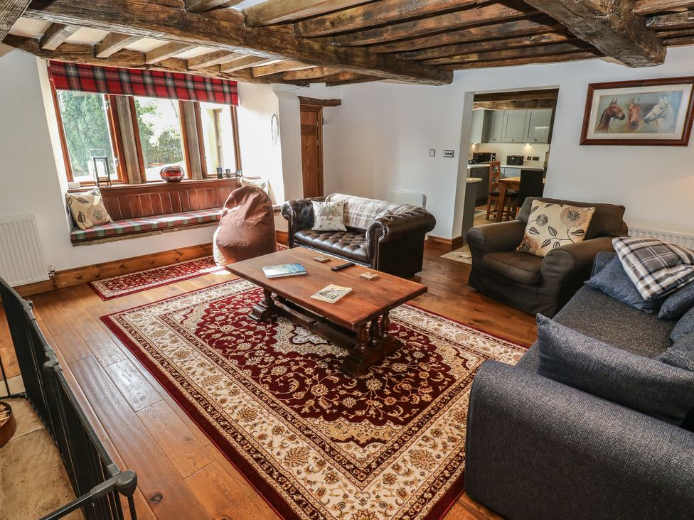 A living room with sofas and a coffee table at Stagwood House in New Mill