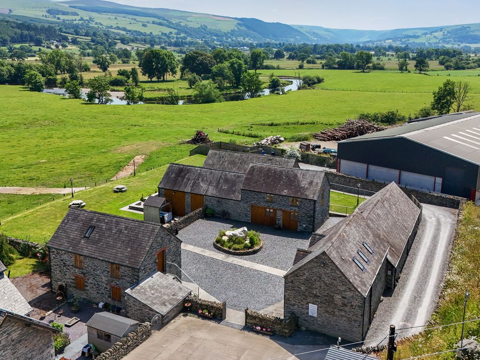 Aerial view of buildings and a courtyard at Hay Store in Corwen