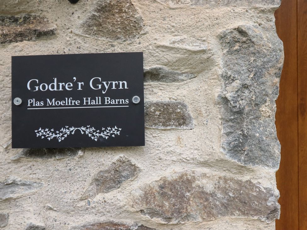 A sign reading Godre'r Gyrn at Plas Moelfre Hall Barns in Oswestry