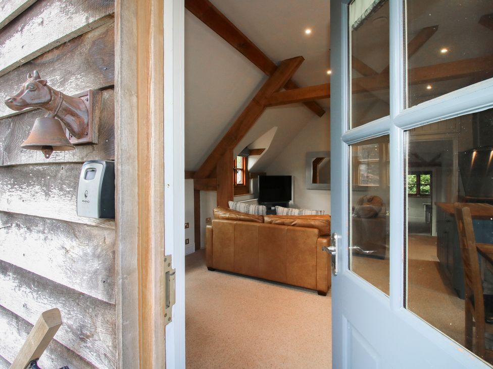 A view of a living room from an entrance at Pultheley Cottage in Hyssington near Churchstoke