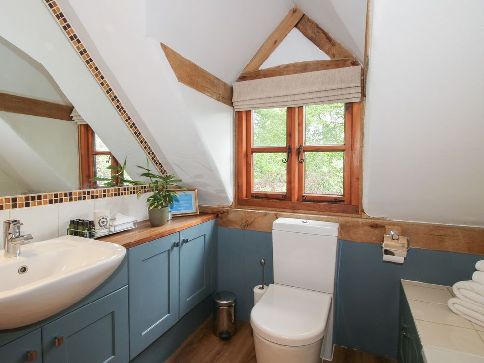 A bathroom with a sink and toilet at Pultheley Cottage Hyssington near Churchstoke